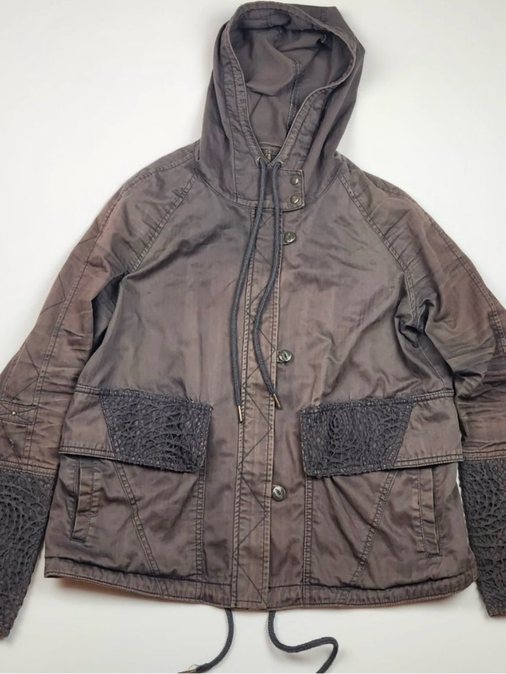 Anthropologie Hei Hei Etta Crochet Hooded Anorak Jacket sz L
